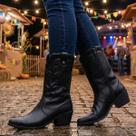 Bota Texana Feminina Western Bordado Cano Longo Salto Grosso