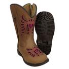 Bota Texana Infantil Caminhos da Roça Bico Quadrado Couro Caramelo Pink Com Zíper e Bordado Relevo Pink Ref.Ml23