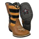 Bota Texana Infantil Juvenil Caminhos Da Roça Bico Quadrado Couro Caramelo Café Cano Bordado Estrelas REF KJ434