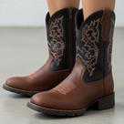 Bota Texana Infantil Unissex em Couro Legítimo Fossil Bordado Country Kapell