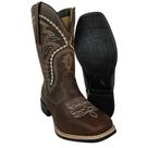 Bota Texana Masculina Caminhos da Roça Bico Quadrado Com Zíper Lateral Couro Chocolate Café Com Bordados Ref.MA49 Bota Texana Masculina Caminhos da Roça Bico Quadrado Com Zíper Lateral Couro Chocolate Café Com Bordados Ref.MA49