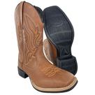 Bota Texana Masculina Caminhos Da Roça Bico Quadrado Couro Caramelo Bordado Ref CA12