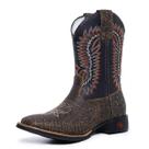 Bota Texana Masculina Country Botina Cano Longo Couro Rajado
