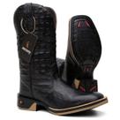 Bota Texana Masculina Couro Estilo Jacaré Exótico Preta Sola Borracha Jump Bota Texana Masculina Couro Estilo Jacaré Exótico Preta Sola Borracha Jump