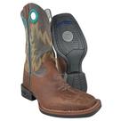 Bota Texana Masculina Durango Couro Marrom Cano Bordado Laranja E Verde Bico Quadrado