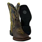 Bota Texana Masculina Durango Kit Flex Couro Marrom Cano Preto Com Bordado Amarelo E Branco