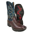 Bota Texana Masculina Goyazes Bico Quadrado Jump Couro Mustang Café Horse Turquesa Com Cano Bordado Ref.201557CJ