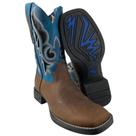 Bota Texana Masculina Goyazes Couro Marrom Escuro Com Turquesa Bico Quadrado Flex - Ref. 241506-CF