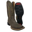 Bota Texana Masculina Jácomo Bico Quadrado Couro Mustang Dark Brown Com Bordado Cano Amarelo Ref.3131UM