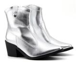 Bota Texana Quiz Prata Metalizada Cano V Salto Baixo 6.5cm