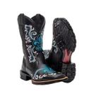 Bota Texana Western Feminina Texas Gold Bordado Flor de Liz Preto e Azul