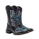 Bota Texana Western Feminina Texas Gold Bordado Preta Flor de Liz