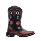 Bota Texana Western Feminina Texas Gold Bordado Xadrez Couro Bico Quadrado