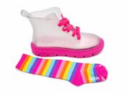 Bota Transparente Rosa Pink Com Meia Colorida Camin 27