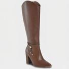 Bota Via Marte Couro Detalhe Amarração Cano Alto Feminina - Marrom - 35