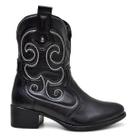 Bota Western Feminina Couro Legítimo Cano Médio Bordado Clássico Cor:PretoTamanho:35