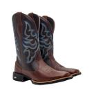 Bota Western Masculina Bico Quadrado em Couro Texas Gold Tribal Café