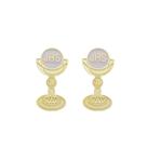 Botão Cálice e Hóstia Dourado e Branco Folheado - Acessório de Moda