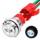 Botão De Metal De Alta Resistência 12V 20A 16MM Com LED Azul E Interruptor Momentâneo Em Aço
