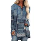 Botão feminino com decote em V impressão de moda manga comprida casual solta camiseta top