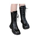 Botas Casuais Pretas Para Meninas, Confortáveis, Com Cadarço, Cano Médio, Salto Quadrado E Bico