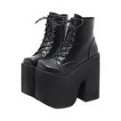 Botas Curtas Femininas Estilo Y2K Com Bico Quadrado, Cadarço, Plataforma E Salto Alto Grosso, Cor