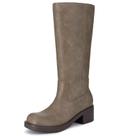 Botas de cano alto Athlefit para mulheres, panturrilha larga, salto grosso, cinza