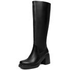 Botas de cano alto HEIFIN de couro preto para mulheres com salto alto