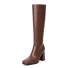 Botas de cano alto Modatope Brown para mulheres com salto grosso tamanho 7,5