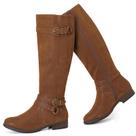 Botas de cano alto Ruiee femininas elegantes, de bico redondo, bronzeadas, PU 8,5