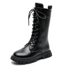 Botas de combate BANGTEUO Girls com cadarço na metade da panturrilha em couro preto Botas de combate BANGTEUO Girls com cadarço na metade da panturrilha em couro preto