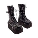 Botas De Combate Femininas plus Size De Outono Com Fivela, Bico Redondo E Plataforma Anabela, Estilo