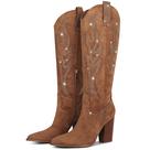 Botas de cowboy Celbreez com strass bordadas marrons para mulheres