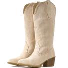 Botas de cowboy de camurça UV para mulheres com bico fino ocidental