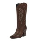 Botas de cowboy ISNOM Brown Cowgirl femininas na altura do joelho e panturrilha