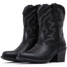 Botas de cowboy IXU de camurça larga no tornozelo, mulheres ocidentais, pretas