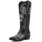 Botas de cowboy Lumeheel de material sintético preto para mulheres, tamanho 35