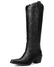Botas de cowboy Pasuot Western Knee High Wide Calf, femininas, pretas 37