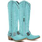 Botas de cowboy Yolkomo Green Knee High Turquesa para mulheres