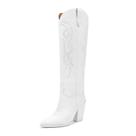 Botas de cowgirl ISNOM brancas para mulheres, salto alto, joelho, 10 cm