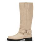 Botas de equitação até o joelho FIFSY, fivela, bico quadrado, bege, EUA, 7, mulheres