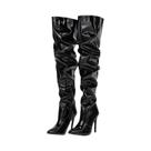 Botas de Salto Alto Vermelhas Acima do Joelho - Couro Verniz, Bico Fino e Zíper