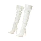 Botas De Salto Alto Vermelhas Acima Do Joelho Para Mulheres, Em Couro Envernizado, Com Bico Fino,