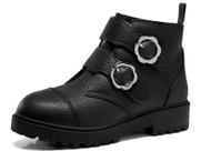 Botas de tornozelo Coutgo Girls Combat Flower Buckle pretas tamanho 10