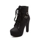 Botas de tornozelo ForeMode de couro gótico de salto alto cravejadas brancas Botas de tornozelo ForeMode de couro gótico de salto alto cravejadas brancas