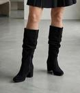 Botas Femininas Bico Fino Salto Bloco Couro Camurça Lirom