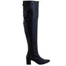 Botas Femininas Couro Over The Knee Salto Bloco Bico Fino Tendência