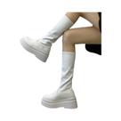 Botas Femininas De Cano Alto Com Bico Redondo E Salto Quadrado, Elegantes E Modernas, Solado Grosso,
