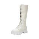 Botas Femininas De Inverno Estilo Punk Com Plataforma Até O Joelho, Calçados Acolchoados Brancos E