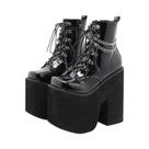 Botas Góticas Pretas Femininas Com Cadarço, Plataforma Alta, Salto Grosso, Decoração Com Corrente E